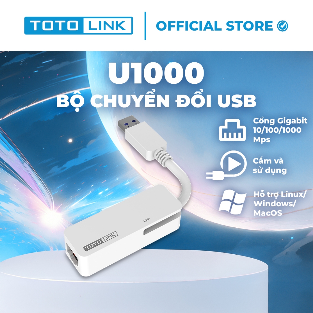 [Hoả Tốc] Bộ chuyển đổi USB 3.0 sang Ethernet RJ45 TOTOLINK U1000 tốc độ 1Gbps dễ sử dụng cho PC Laptop