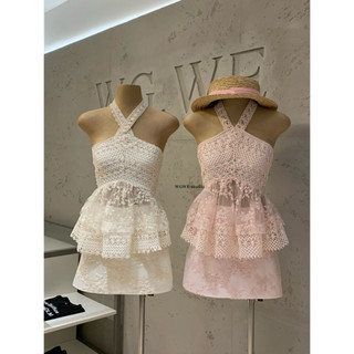 𝐏𝐡𝐢𝐞𝐧 𝐖𝐆𝐖𝐄 | (Sẵn) w9332 Set Bèo Áo Yếm Ren Peplum Mix Chân Váy A Điệu Đà