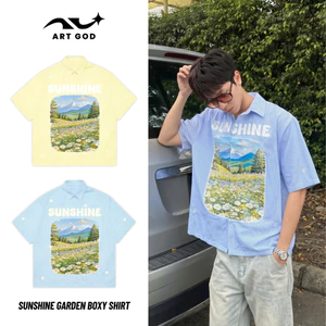 Áo Sơ Mi Boxy Unisex Sunshine Garden Thêu Hoa Cúc Vải Oxford Kẻ Sọc ARTGOD HMA105