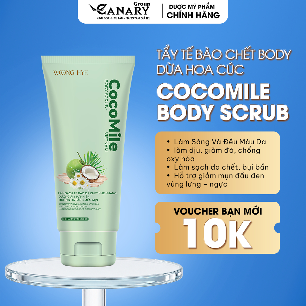 Sữa tẩy tế bào chết body dừa hoa cúc, giúp da trắng sáng, mượt mà WOONG HYE, 150gr - COCOMILE BODY SCRUB