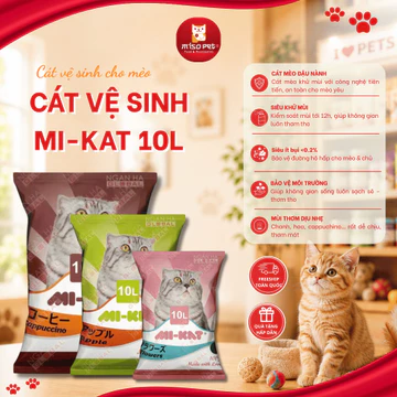 Cát vệ sinh cho mèo Mi-kat 10L, Cát vệ sinh cho mèo khử mùi, vón cục túi 10L
