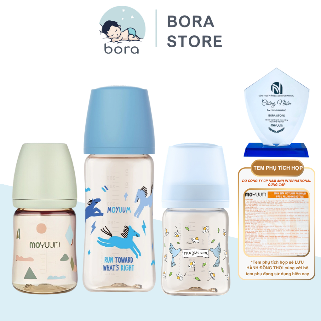Bình sữa Moyuum Hàn Quốc họa tiết 170ml/ 270ml [Được chọn núm 1 – 4][Cam kết chính hãng]