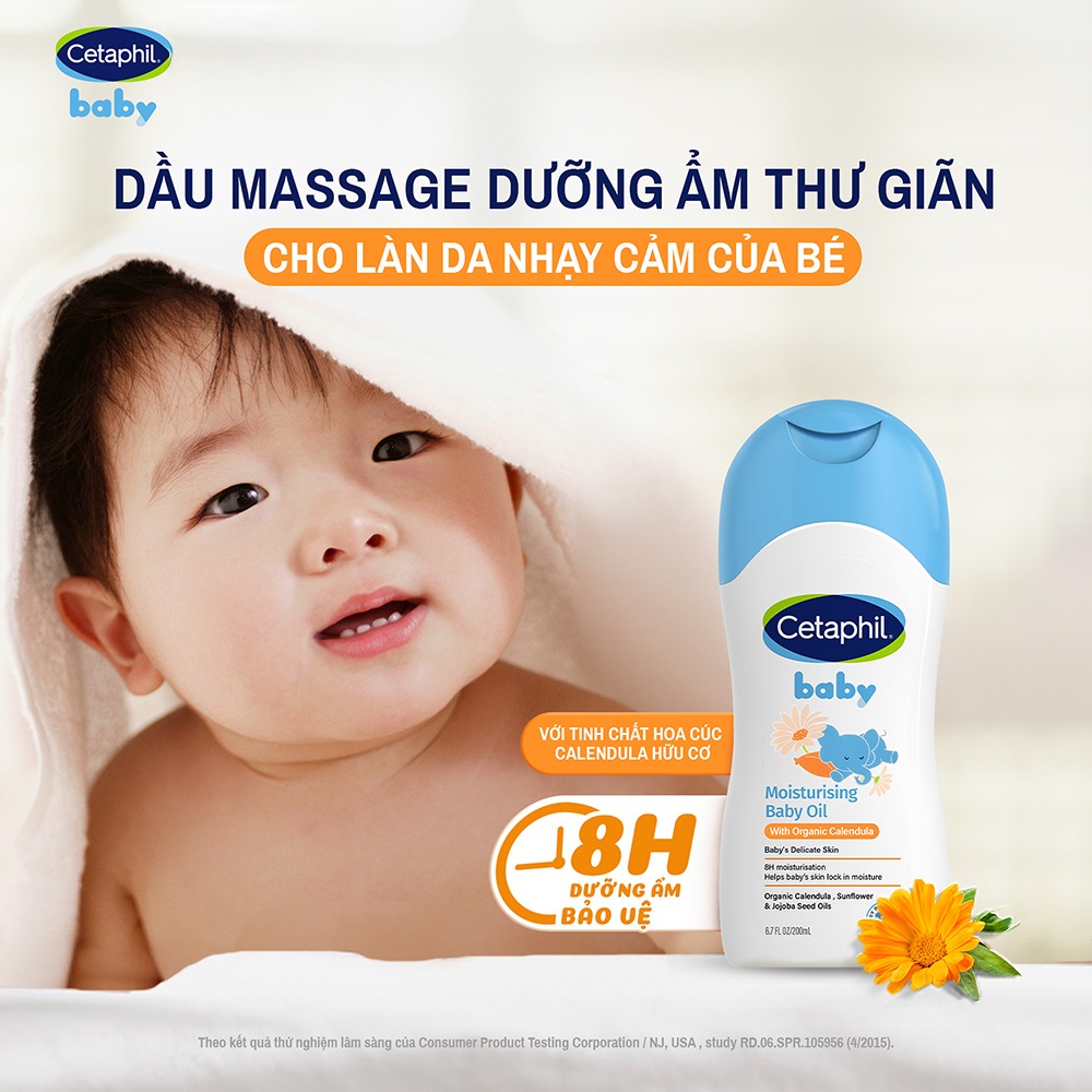 [LIVE] Dầu massage dưỡng ẩm làm dịu da bé với hoa cúc Calendula Hữu Cơ Cetaphil Baby Moisturising Baby Oil 200ml