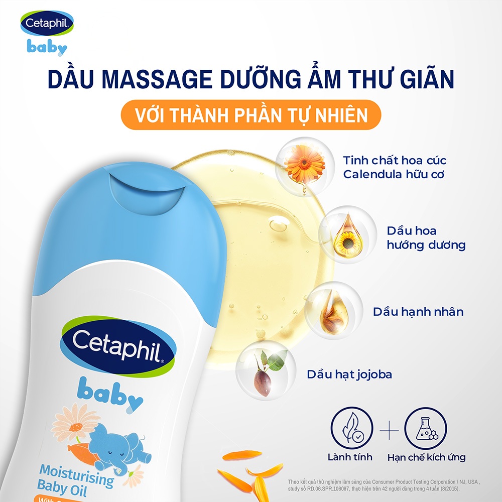 [LIVE] Dầu massage dưỡng ẩm làm dịu da bé với hoa cúc Calendula Hữu Cơ Cetaphil Baby Moisturising Baby Oil 200ml