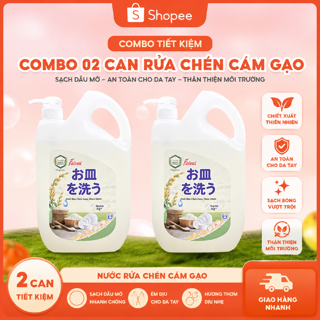 Nước Rửa Chén Thiên Nhiên Nano Faixai 2.2L [QUÀ TẶNG HẤP DẪN][Lẻ/Combo Tiết Kiệm]