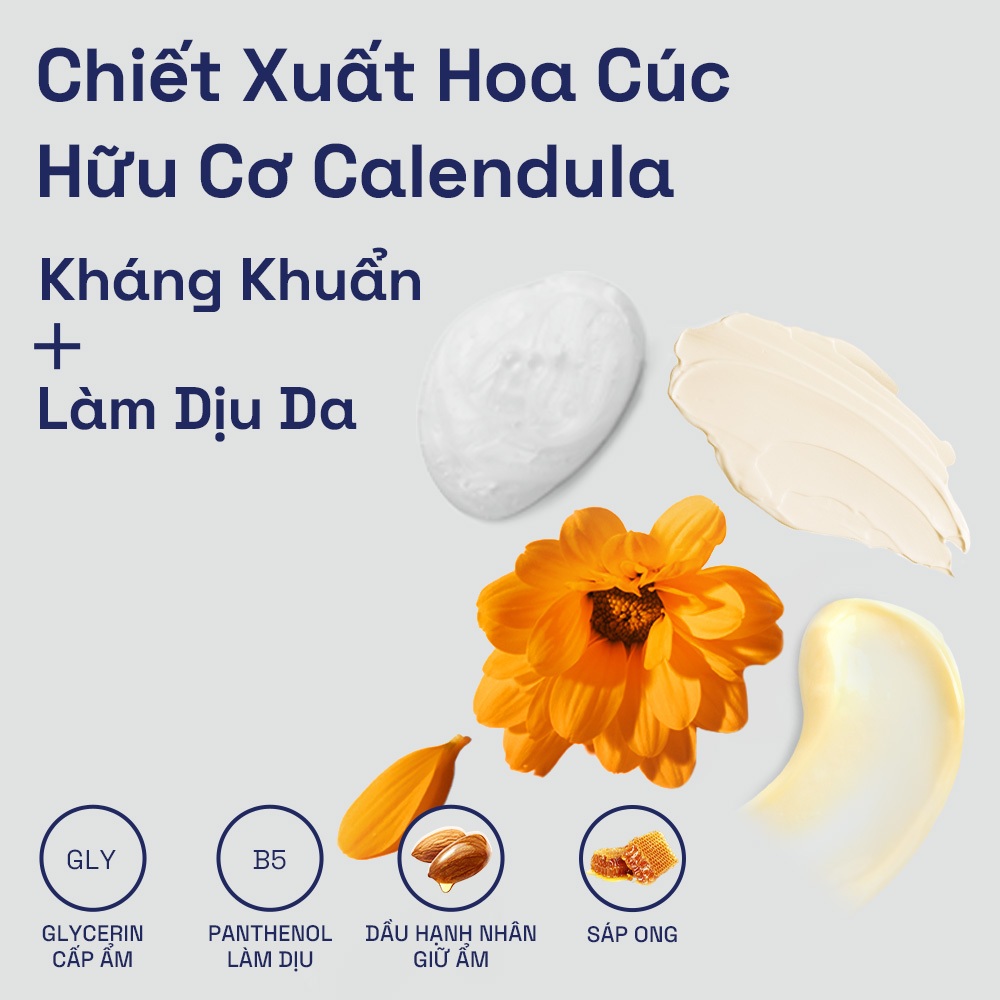 Bộ Sữa tắm gội 400ML + Sữa dưỡng ẩm 400ML + Kem chống hăm tã 70G dịu lành cho bé với Calendula hoa cúc hữu cơ