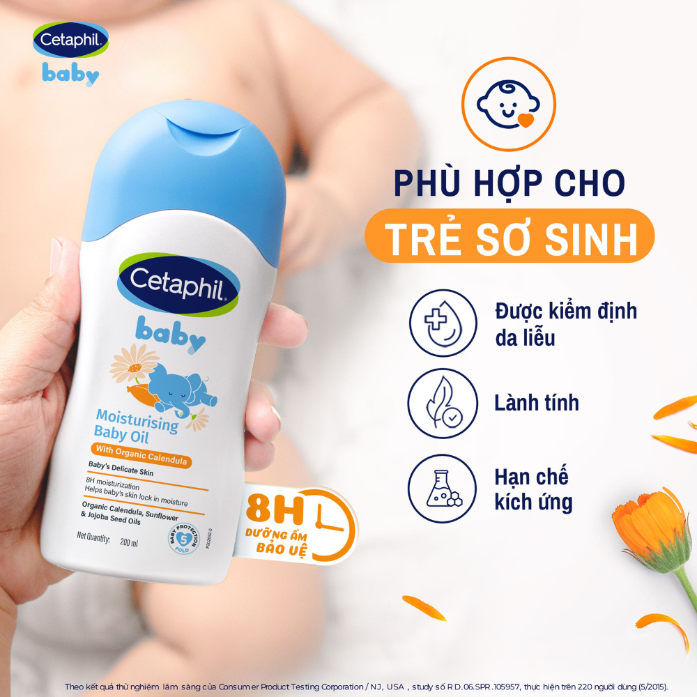 [LIVE] Dầu massage dưỡng ẩm làm dịu da bé với hoa cúc Calendula Hữu Cơ Cetaphil Baby Moisturising Baby Oil 200ml