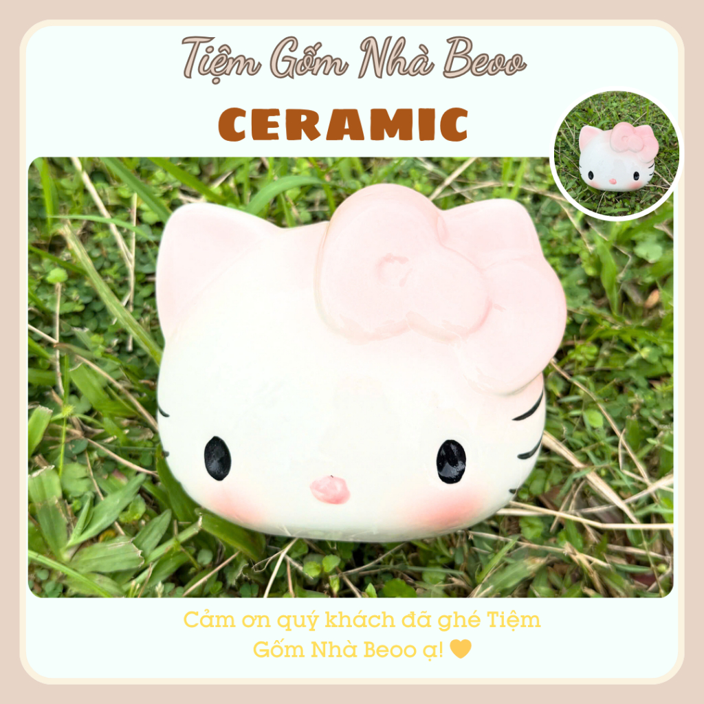 Heo Đất Hello Kitty Bát Tràng – Ống Heo Tiết Kiệm Tiền Siêu Dễ Thương, Trang Trí & Quà Tặng Ý Nghĩa