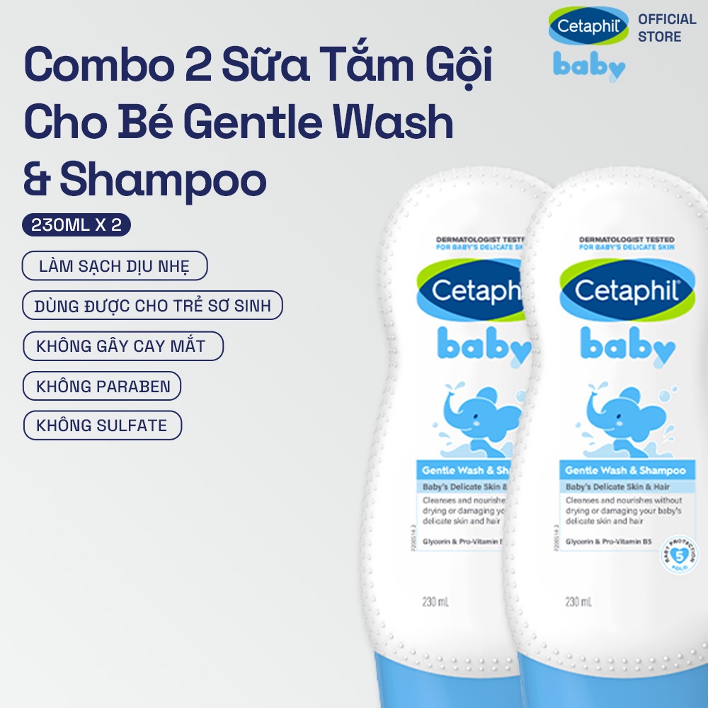 [LIVE] Combo 2 Sữa tắm gội dịu lành cho bé Cetaphil Baby Gentle Wash&Shampoo 230ml/chai