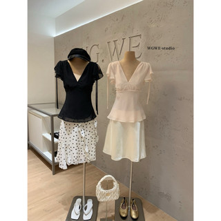 𝐏𝐡𝐢𝐞𝐧 𝐖𝐆𝐖𝐄 | (Sẵn) w9778 Áo Voan Tay Hến Bèo Cổ V 2 Lớp Peplum