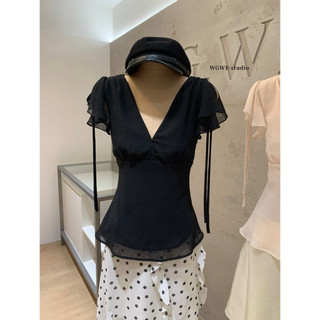 𝐏𝐡𝐢𝐞𝐧 𝐖𝐆𝐖𝐄 | (Sẵn) w9778 Áo Voan Tay Hến Bèo Cổ V 2 Lớp Peplum