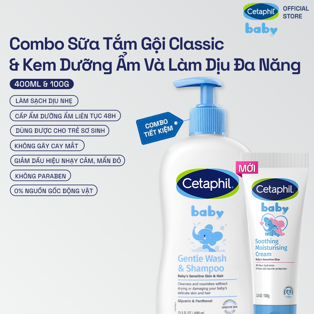 [LIVE] Combo Sữa tắm gội dịu lành cho bé GENTLE 400ML & Kem dưỡng ẩm và làm dịu cho bé Soothing & Moisturising 100G