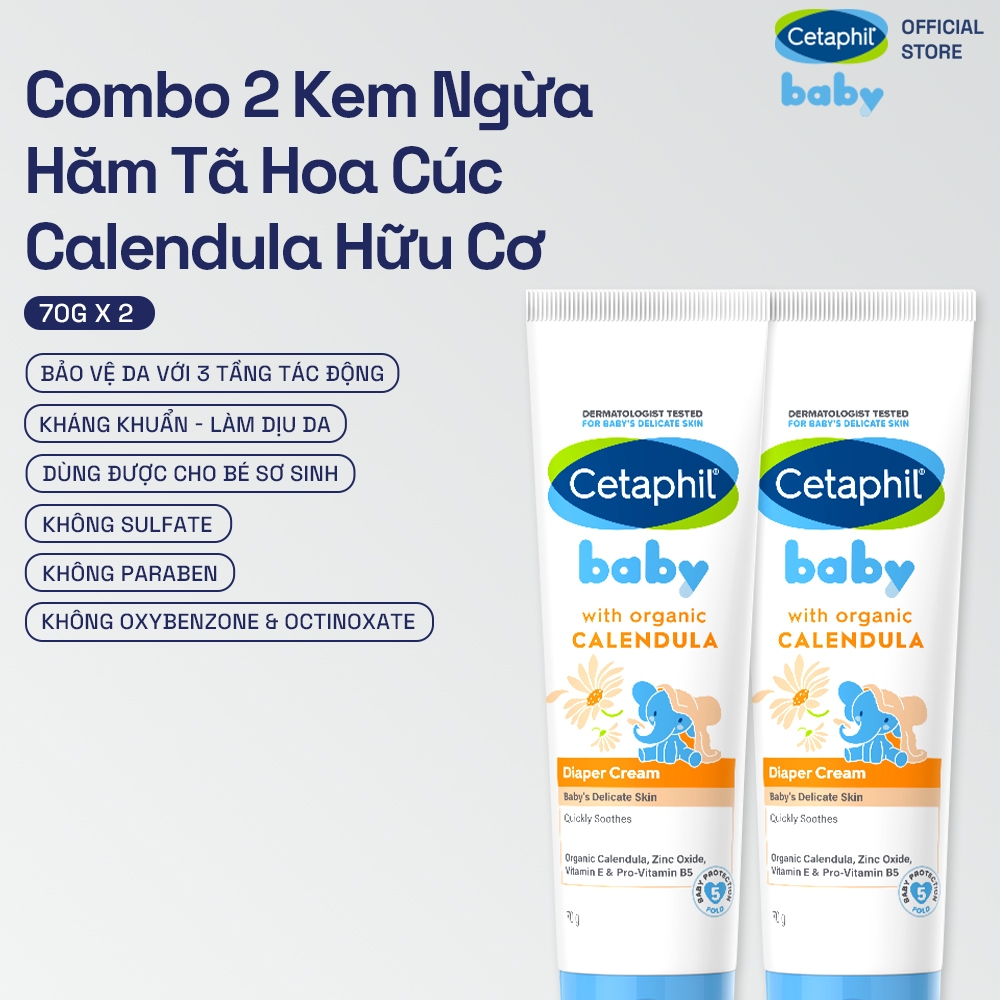 Combo 2 Kem chống hăm tả dịu lành CETAPHIL BABY DIAPER CREAM CALENDULA 70G