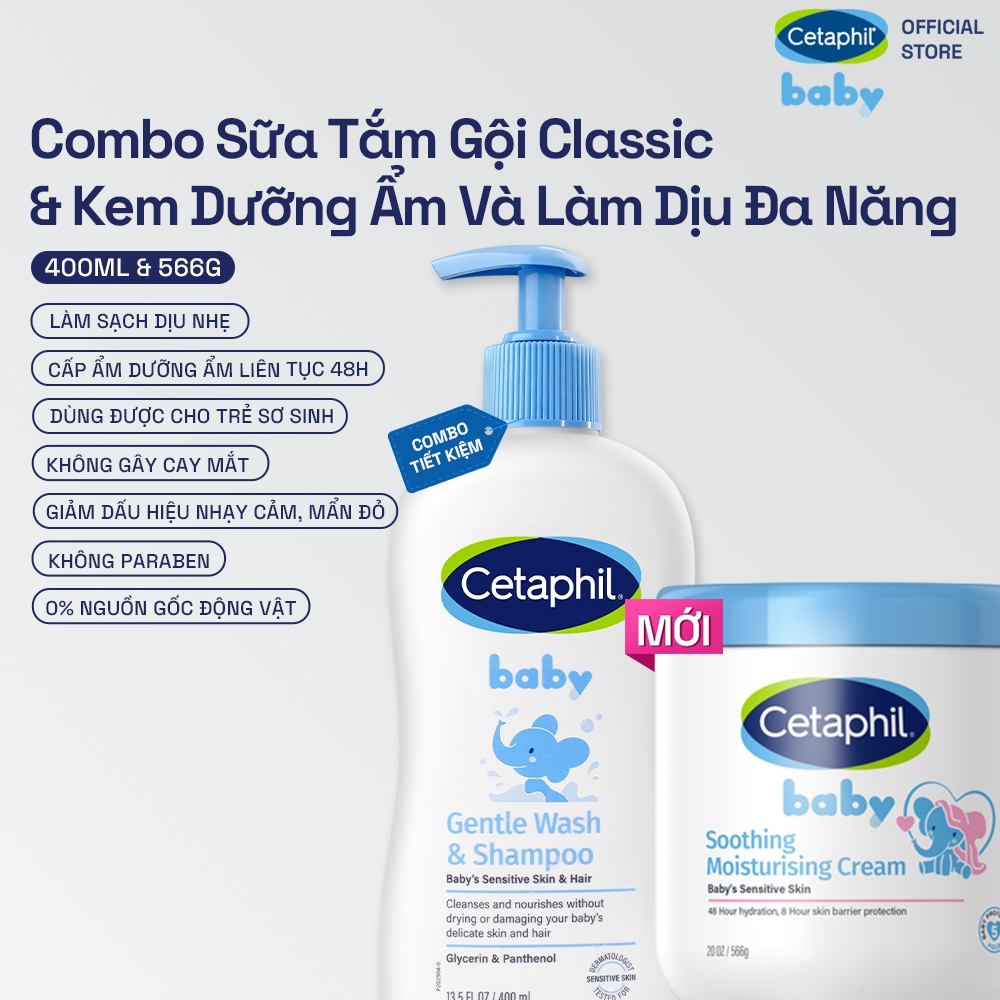 Combo Sữa tắm gội dịu lành GENTLE W&S 400ML & Kem dưỡng ẩm và làm dịu Soothing & Moisturising Cream 566G