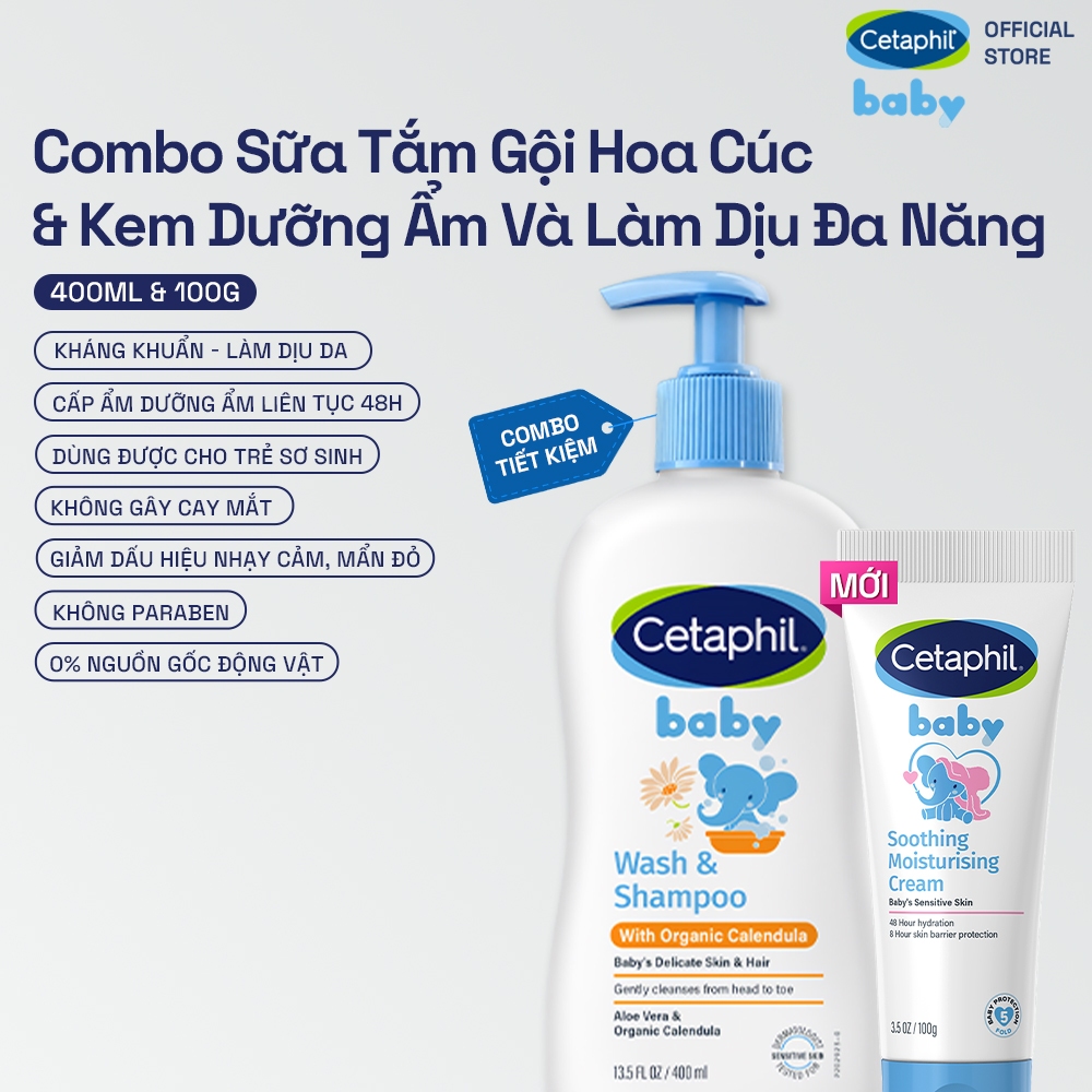 [LIVE]Combo Sữa tắm gội dưỡng ẩm dịu lành Calendula hoa cúc hữu cơ 400ML & Kem làm dịu và dưỡng ẩm đa năng cho bé 100G