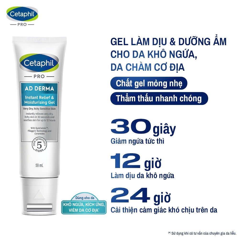 Gel làm dịu và hỗ trợ giảm ngứa cho da chàm viêm da cơ địa CETAPHIL PRO AD DERMA Instant Relief & Moisturising Gel 59ml