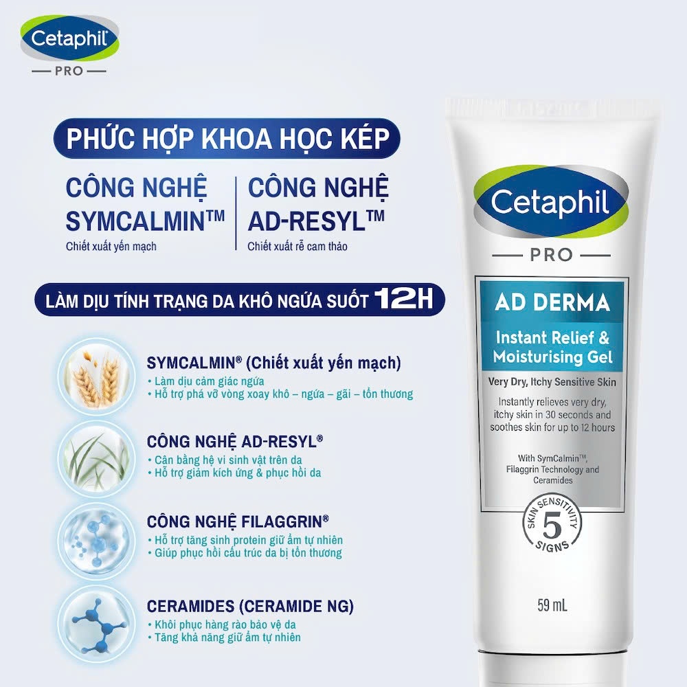 Gel làm dịu và hỗ trợ giảm ngứa cho da chàm viêm da cơ địa CETAPHIL PRO AD DERMA Instant Relief & Moisturising Gel 59ml