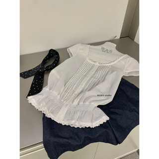 𝐏𝐡𝐢𝐞𝐧 𝐖𝐆𝐖𝐄 | (Sẵn) w9746 Áo Sơ Mi Kiểu Cổ Vuông Tròn Cộc Tay Dập Ly Trước May Xoè Dưới