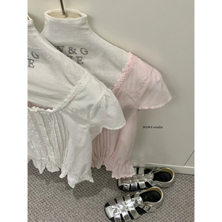 𝐏𝐡𝐢𝐞𝐧 𝐖𝐆𝐖𝐄 | (Sẵn) w9746 Áo Sơ Mi Kiểu Cổ Vuông Tròn Cộc Tay Dập Ly Trước May Xoè Dưới