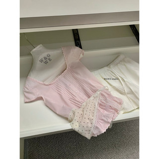 𝐏𝐡𝐢𝐞𝐧 𝐖𝐆𝐖𝐄 | (Sẵn) w9746 Áo Sơ Mi Kiểu Cổ Vuông Tròn Cộc Tay Dập Ly Trước May Xoè Dưới