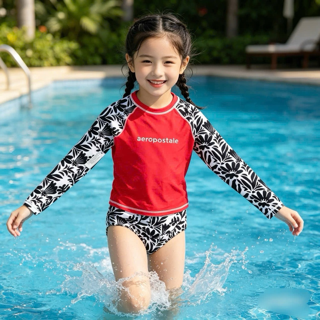 Set đồ bơi bé gái xuất khẩu size 8-10Y (25-32kg) chống nắng UPF 40-50, đồ bơi dài tay bảo vệ da