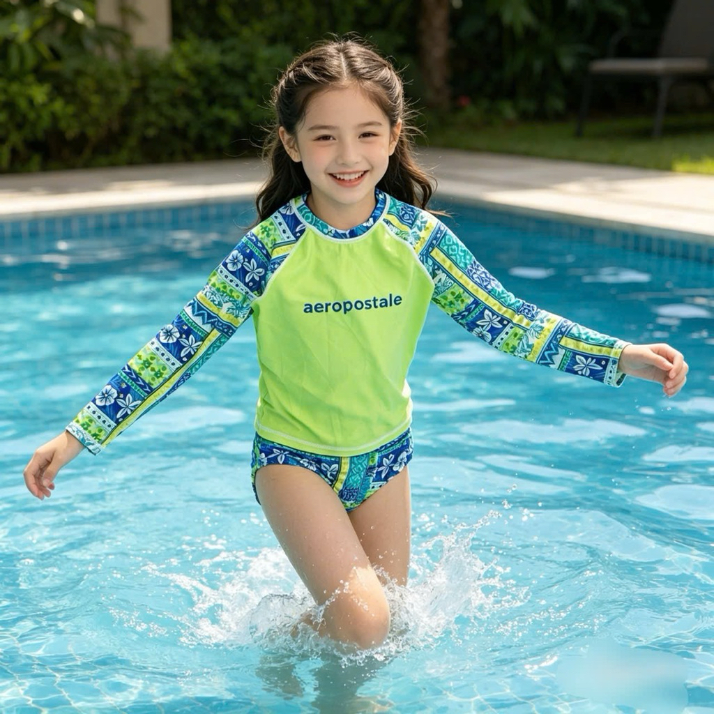 Set đồ bơi bé gái xuất khẩu size 8-10Y (25-32kg) chống nắng UPF 40-50, đồ bơi dài tay bảo vệ da