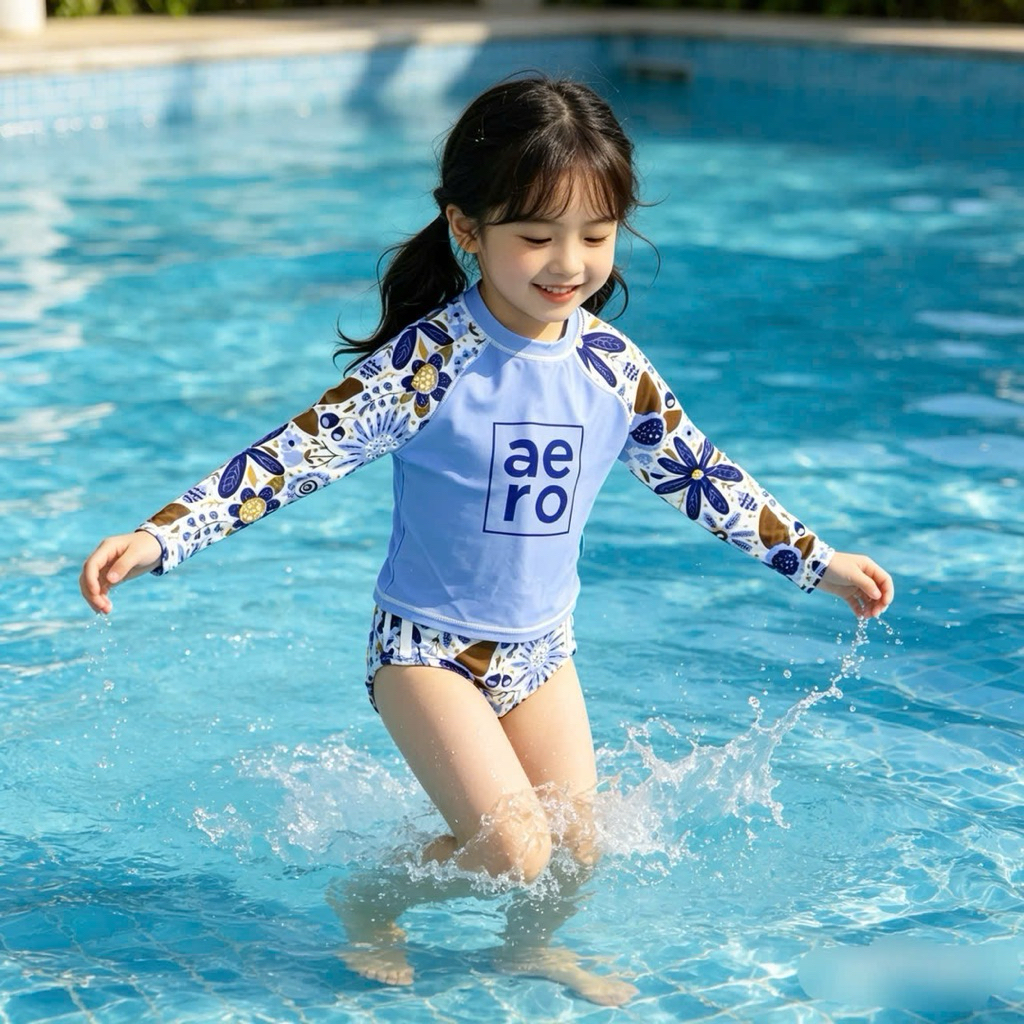 Set đồ bơi bé gái xuất khẩu size 8-10Y (25-32kg) chống nắng UPF 40-50, đồ bơi dài tay bảo vệ da