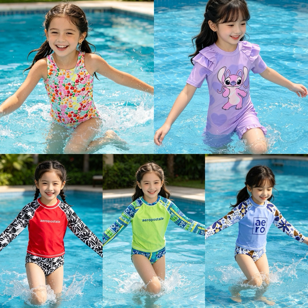 Set đồ bơi bé gái xuất khẩu size 8-10Y (25-32kg) chống nắng UPF 40-50, đồ bơi dài tay bảo vệ da