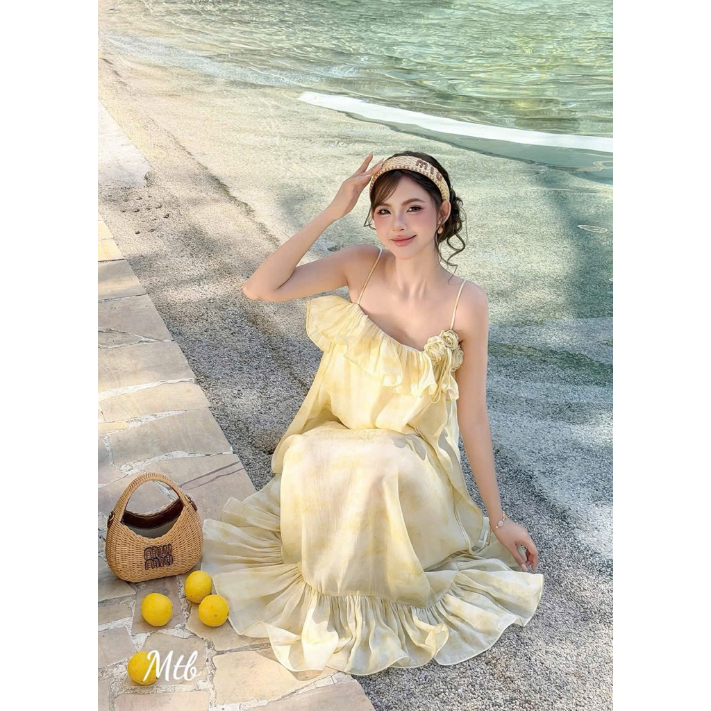 Váy Đầm Maxi 2 Lớp Dây Hoa Siêu Xinh Đi Biển