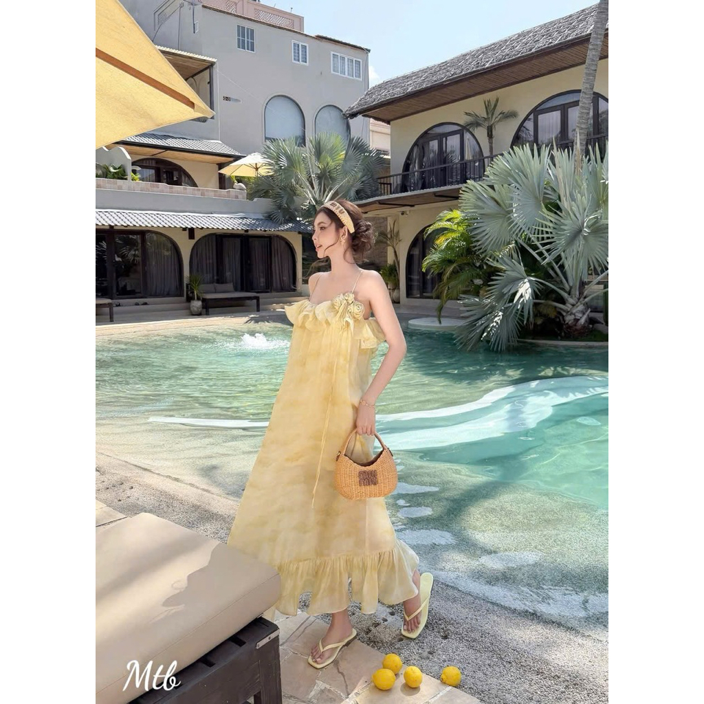 Váy Đầm Maxi 2 Lớp Dây Hoa Siêu Xinh Đi Biển