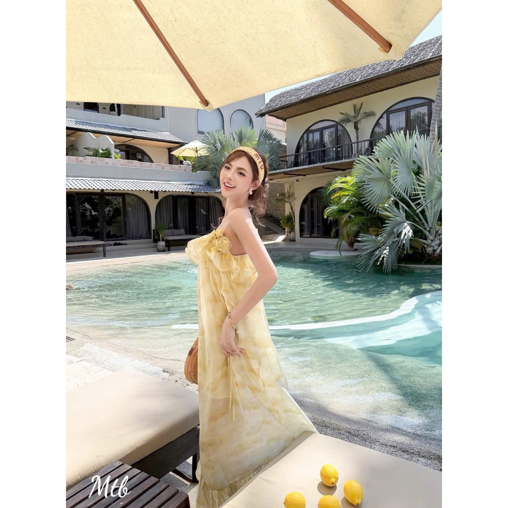 Váy Đầm Maxi 2 Lớp Dây Hoa Siêu Xinh Đi Biển