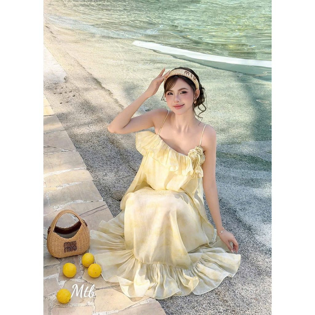 Váy Đầm Maxi 2 Lớp Dây Hoa Siêu Xinh Đi Biển