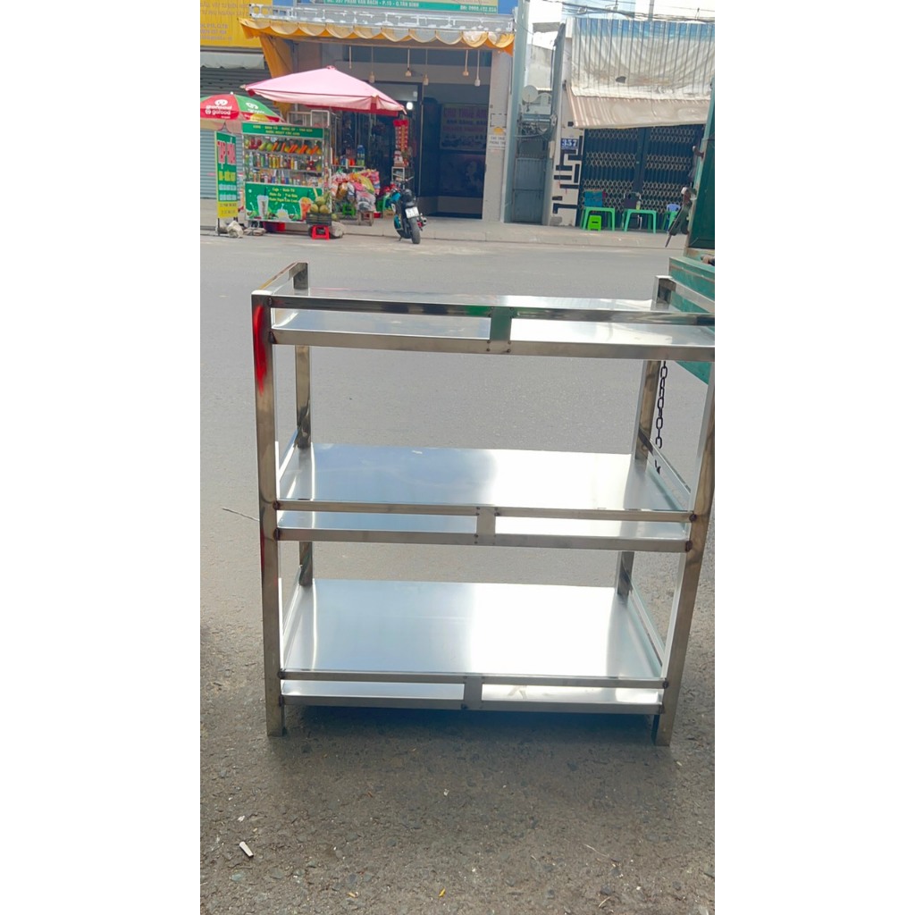 Kệ inox 3 tầng mặt tấm, Đa năng, thiết kế chắc chắn, bền đẹp, chịu lực tốt