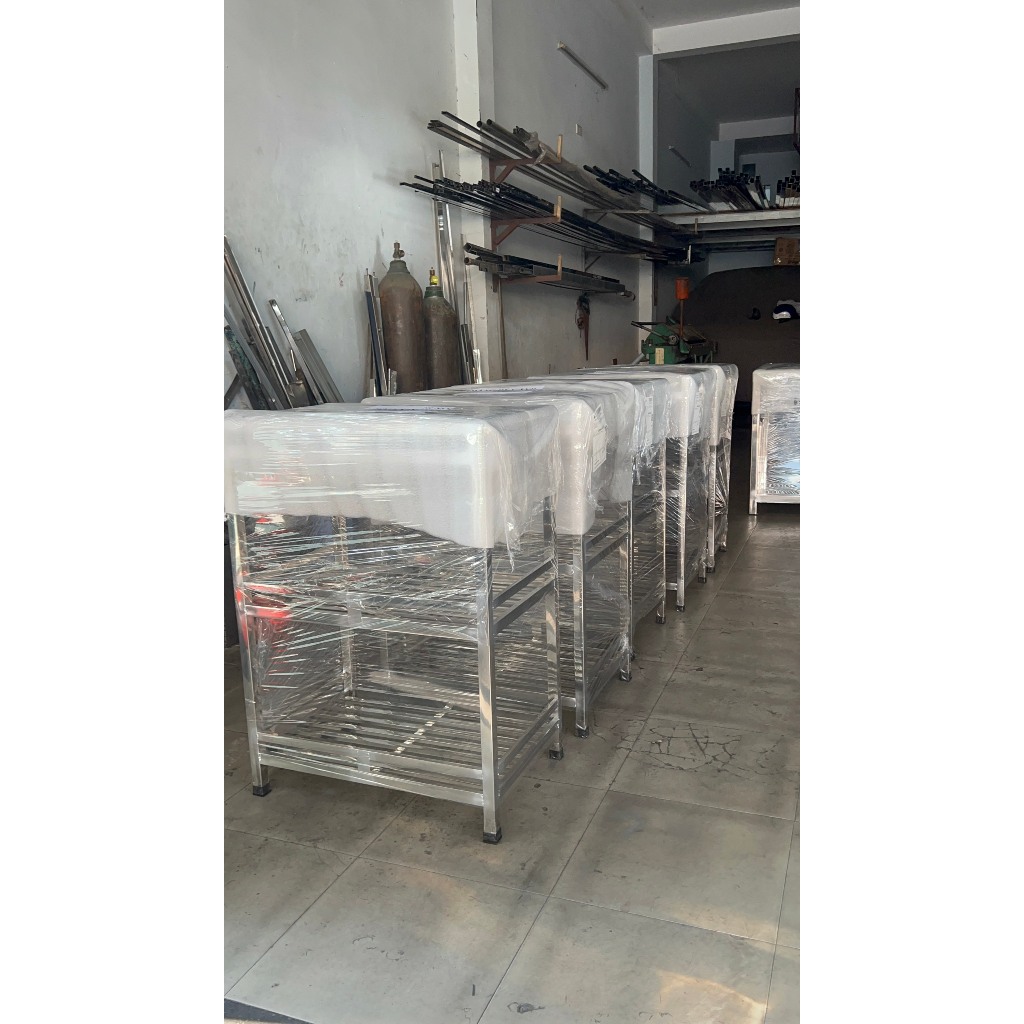Kệ inox 3 tầng mặt tấm, Đa năng, thiết kế chắc chắn, bền đẹp, chịu lực tốt