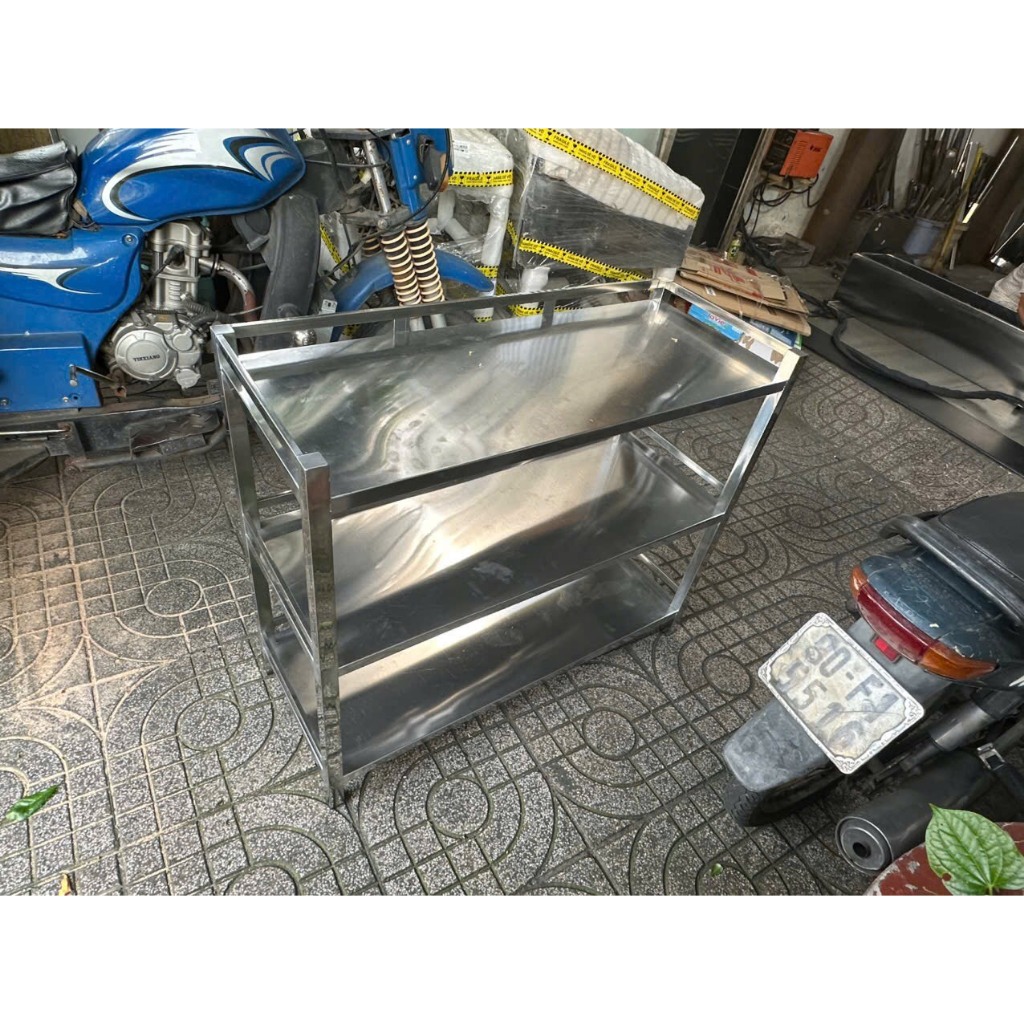 Kệ inox 3 tầng mặt tấm, Đa năng, thiết kế chắc chắn, bền đẹp, chịu lực tốt