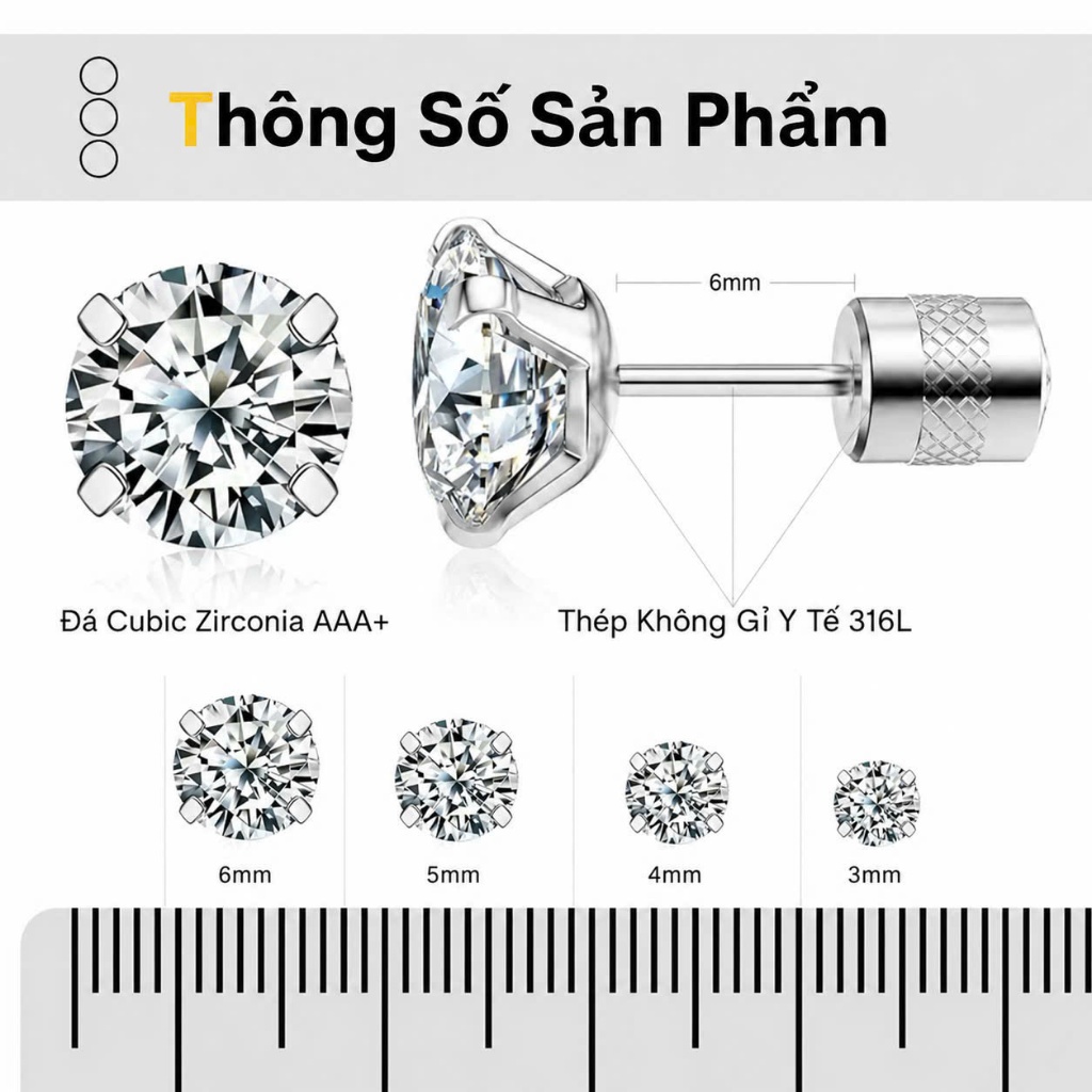 Khuyên tai thép không gỉ, titan, nam nữ unisex cá tính trẻ trung năng động