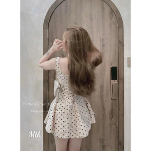 Đầm Váy Ngắn Đi Biển- Đầm Váy Nữ Chất Thun Xốp Phối Mango Váy 2 Dây Bảng To Cột Nơ Ôm Boby Dáng Váy Bí Xoè