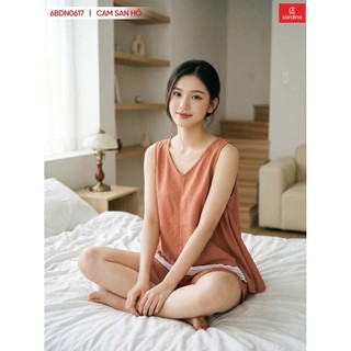 (Sẵn) 6BDN06 Đồ Bộ Nữ 𝐂𝐀𝐑𝐃𝐈𝐍𝐀 Chất Đũi Bam Boo Xước Cao Cấp Áo Sát Nách phối viền gấu Quần Đùi Siêu Mát