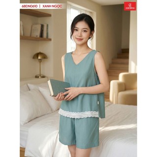 (Sẵn) 6BDN06 Đồ Bộ Nữ 𝐂𝐀𝐑𝐃𝐈𝐍𝐀 Chất Đũi Bam Boo Xước Cao Cấp Áo Sát Nách phối viền gấu Quần Đùi Siêu Mát