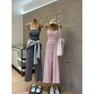𝐏𝐡𝐢𝐞𝐧 𝐖𝐆𝐖𝐄 | (Sẵn) w9586 Set Áo 2 Dây Crt Có Mút Ngực Mix Quần ống Suông Hoạ Tiết Kẻ Ngang