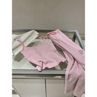 𝐏𝐡𝐢𝐞𝐧 𝐖𝐆𝐖𝐄 | (Sẵn) w9586 Set Áo 2 Dây Crt Có Mút Ngực Mix Quần ống Suông Hoạ Tiết Kẻ Ngang