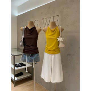 𝐏𝐡𝐢𝐞𝐧 𝐖𝐆𝐖𝐄 | (Sẵn) w9708 Áo Yếm Nhún Eo Cổ Đổ Hở Lưng Ôm Body
