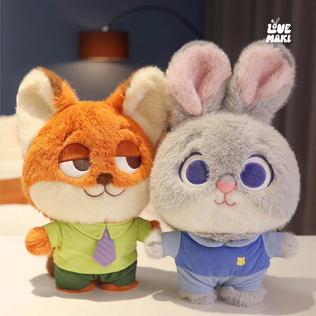 Gấu Bông Cá Và Thỏ Zootopia Nhung Mềm Mịn, Thú Nhồi Bông Cao Cấp Size 30cm Làm Quà Tặng