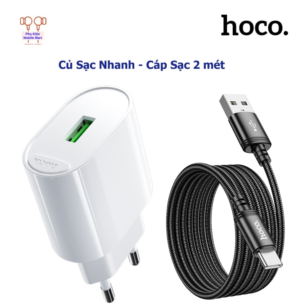 Củ Sạc Nhanh 18W HOCO Kèm Cáp Sạc 2M Type C / Micro / Cáp 3 Đầu Hoặc Củ Riêng – Sạc USB QC3.0