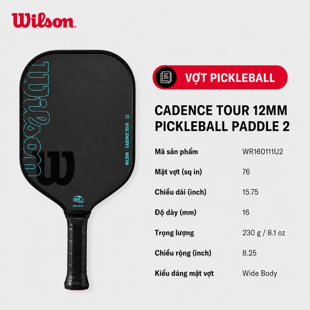 Wilson Cadence Tour 12mm Vợt Pickleball Paddle WR160111U2 | BigBuy360 - bigbuy360.vn