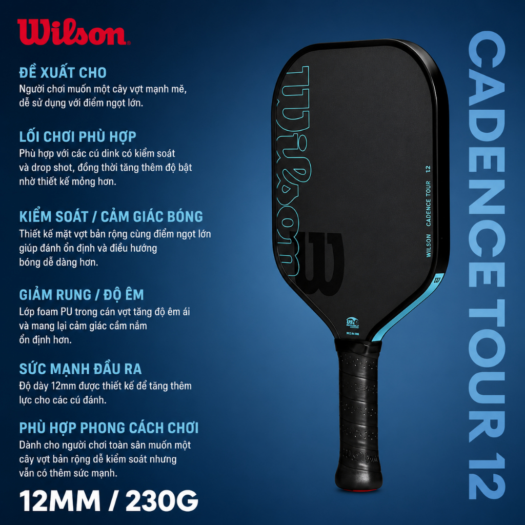Wilson Cadence Tour 12mm Vợt Pickleball Paddle WR160111U2 | BigBuy360 - bigbuy360.vn