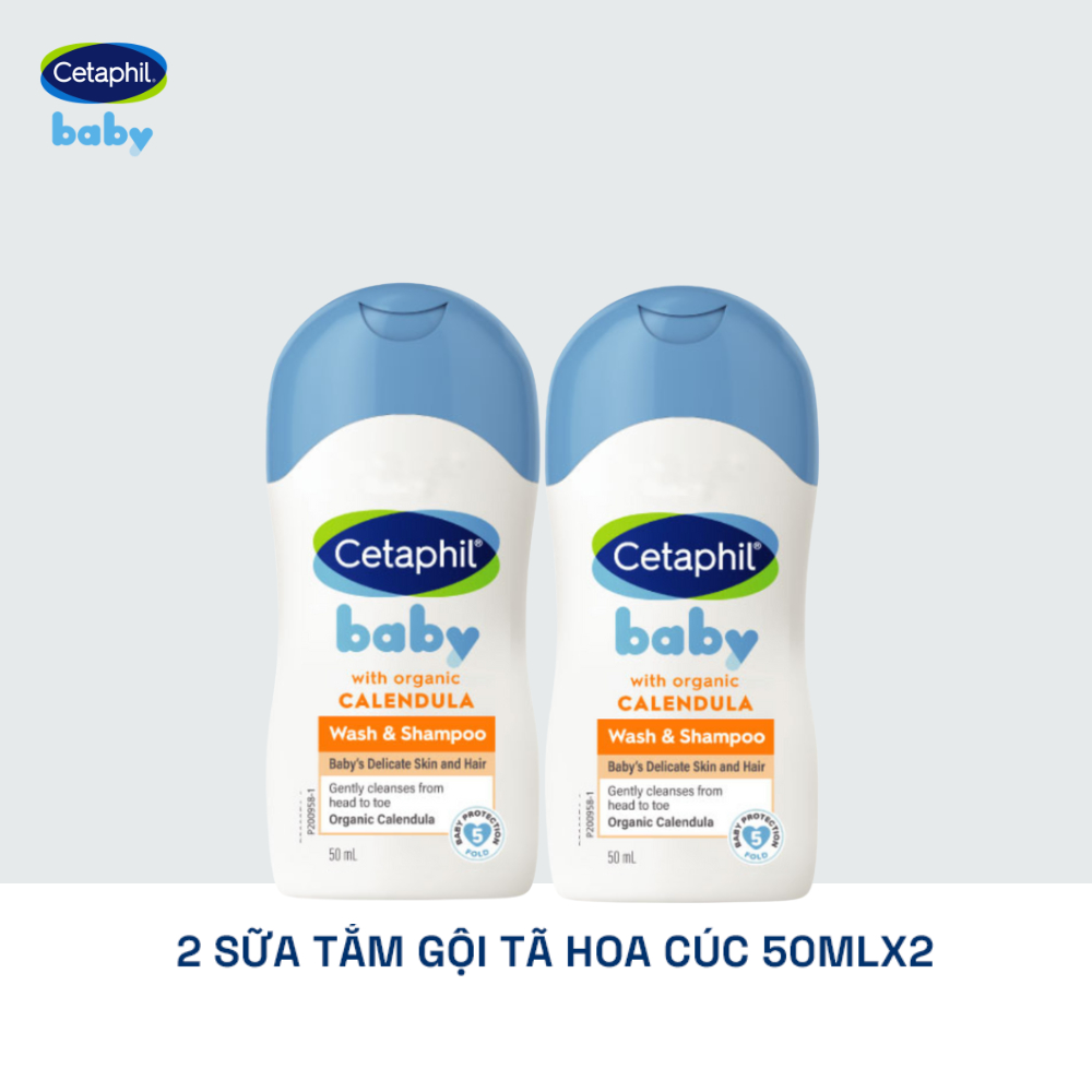 [Hàng tặng không bán] Combo 2 Sữa tắm gội dịu lành cho bé Cetaphil Baby Wash & Shampoo with Organic Calendula 50ml/chai