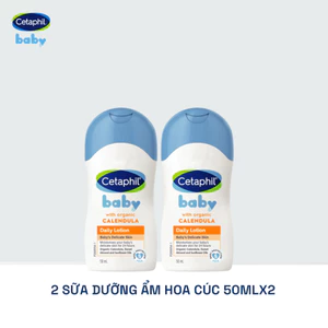 Combo 2 Sữa dưỡng ẩm dịu nhẹ hằng ngày cho bé Cetaphil Baby Daily Lotion with Organic Calendula 50ml/chai