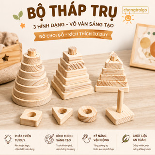 Đồ chơi xếp hình gỗ kim tự tháp, đồ chơi giáo dục Montessori trò chơi giáo dục trí tuệ Chàng Trai Gỗ