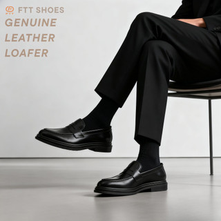 Giày lười nam cao cấp, giày tây nam đế khâu da bò Fttleather dáng Penny Loafer tăng chiều cao F0303